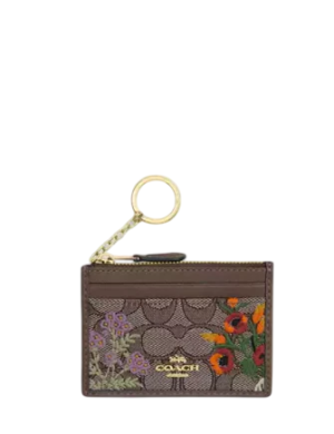 Coach Mini Skinny Id Case In Signature Jacquard With Floral Embroidery