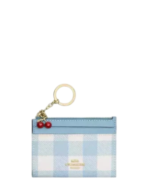 Coach Mini Skinny Id Case With Gingham Print And Charm
