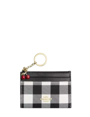 Coach Mini Skinny Id Case With Gingham Print And Charm