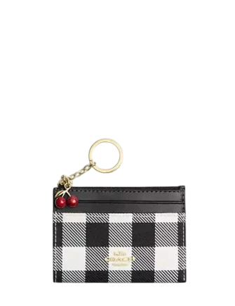 Coach Mini Skinny Id Case With Gingham Print And Charm
