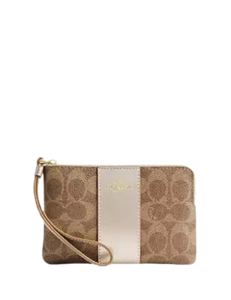 Coach Corner Zip Wristlet In Signature Canvas