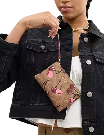 Coach Corner Zip Wristlet In Signature Canvas With Cherry Print - Image 2