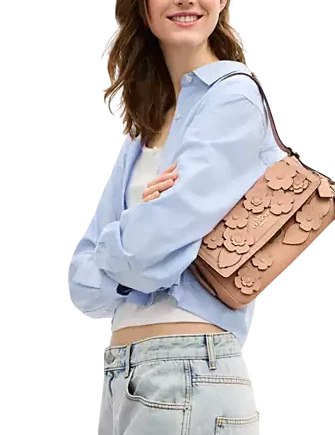 Coach Etta Small Flap Shoulder Bag With Floral Applique - Image 3