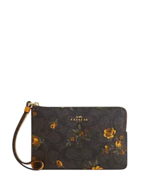 Coach Corner Zip Wristlet In Signature Canvas With Floral Print
