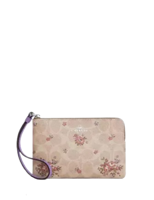 Coach Corner Zip Wristlet In Signature Canvas With Floral Print