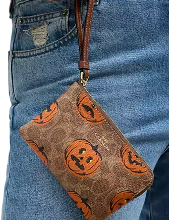 Coach Corner Zip Wristlet In Signature Canvas With Halloween Print - Image 3