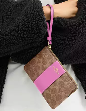 Coach Corner Zip Wristlet In Signature Canvas With Stripe - Image 2