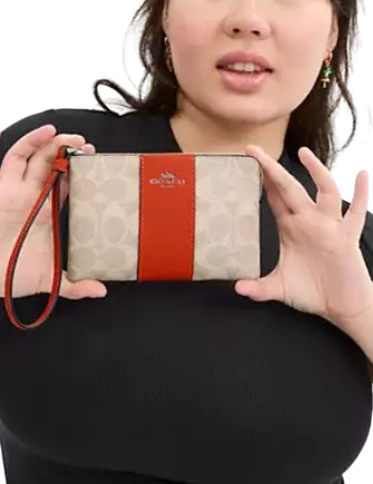 Coach Corner Zip Wristlet In Signature Canvas With Stripe - Image 3