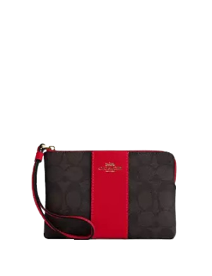 Coach Corner Zip Wristlet In Signature Canvas With Stripe