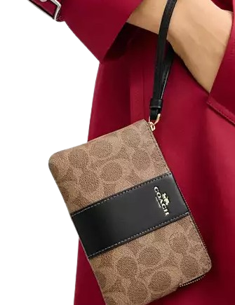 Coach Corner Zip Wristlet In Signature Canvas With Stripe - Image 2