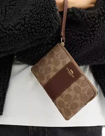 Coach Corner Zip Wristlet In Signature Canvas With Stripe - Image 2