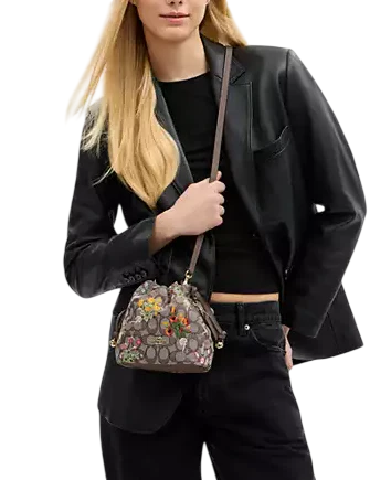 Coach Faye Mini Drawstring Bag In Signature Jacquard With Floral Embroidery - Image 3