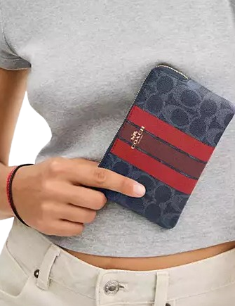 Coach Corner Zip Wristlet In Signature Canvas With Varsity Stripe - Image 2