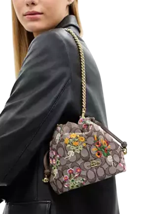 Coach Faye Mini Drawstring Bag In Signature Jacquard With Floral Embroidery - Image 4