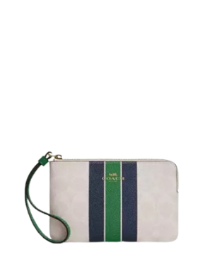 Coach Corner Zip Wristlet In Signature Canvas With Varsity Stripe