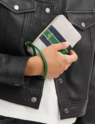 Coach Corner Zip Wristlet In Signature Canvas With Varsity Stripe - Image 2