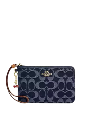 Coach Corner Zip Wristlet In Signature Denim