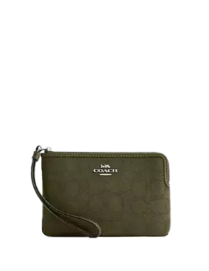 Coach Corner Zip Wristlet In Signature Jacquard