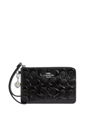 Coach Corner Zip Wristlet In Signature Leather With Heart Charm