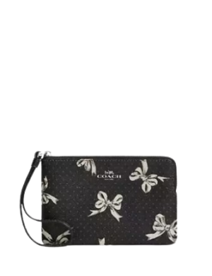 Coach Corner Zip Wristlet With Bow Print