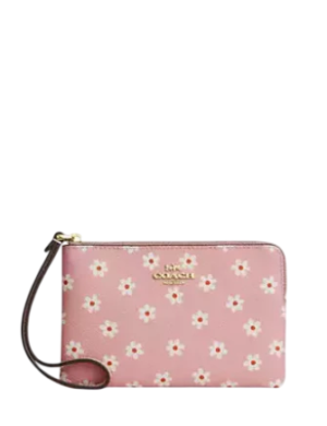 Coach Corner Zip Wristlet With Floral Print