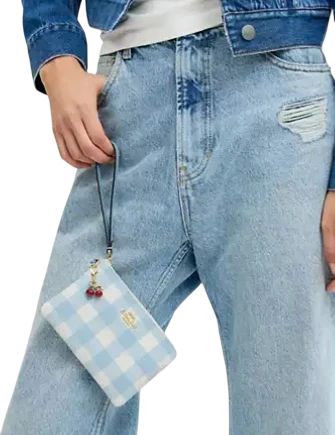 Coach Corner Zip Wristlet With Gingham Print And Charm - Image 2