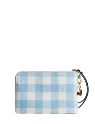 Coach Corner Zip Wristlet With Gingham Print And Charm - Image 4