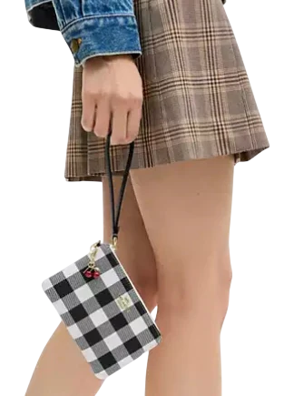 Coach Corner Zip Wristlet With Gingham Print And Charm - Image 2