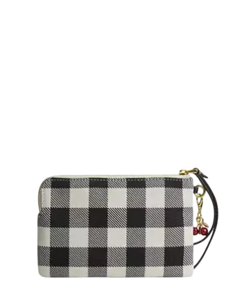 Coach Corner Zip Wristlet With Gingham Print And Charm - Image 4