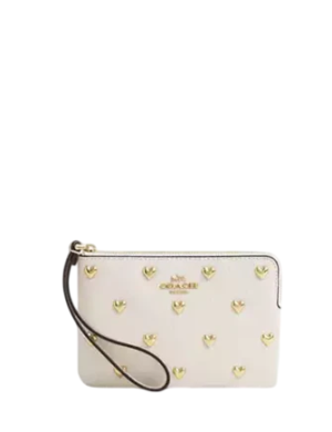 Coach Corner Zip Wristlet With Heart Rivets