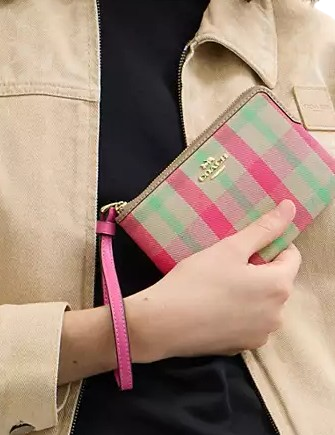 Coach Corner Zip Wristlet With Plaid Print - Image 3
