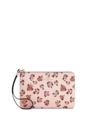 Coach Corner Zip Wristlet With Rosette Print