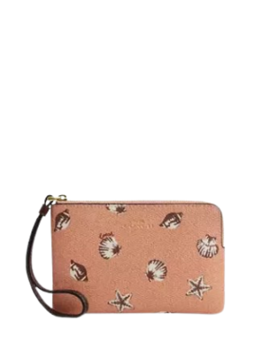 Coach Corner Zip Wristlet With Shell Print