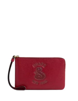 Coach New Year Corner Zip Wristlet With Snake Graphic
