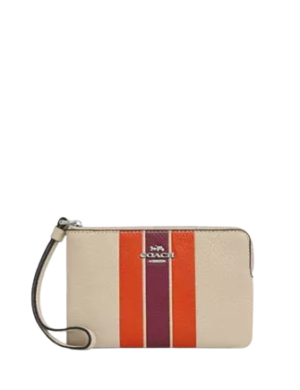 Coach Corner Zip Wristlet With Stripe