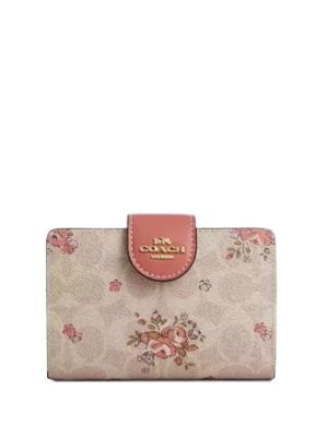 Coach Medium Corner Zip Wallet In Signature Canvas With Floral Print