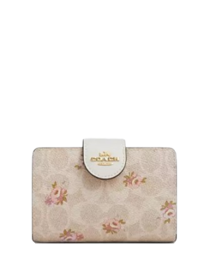 Coach Medium Corner Zip Wallet In Signature Canvas With Floral Print