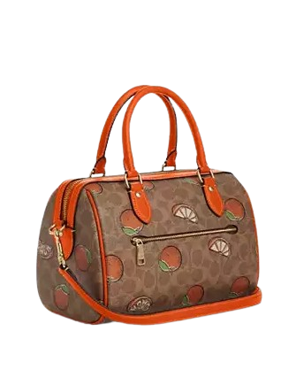Coach Rowan Satchel Bag In Signature Canvas With Orange Print - Image 3
