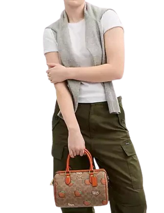 Coach Rowan Satchel Bag In Signature Canvas With Orange Print - Image 4