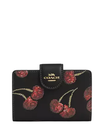 Coach Medium Corner Zip Wallet With Cherry Print
