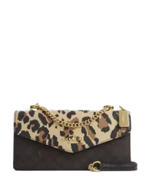Coach Klare Envelope Crossbody Bag In Signature Canvas With Leopard Print