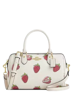 Coach Rowan Satchel Bag With Strawberry Print