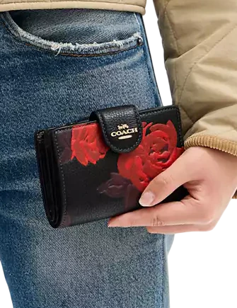 Coach Medium Corner Zip Wallet With Floral Print - Image 2