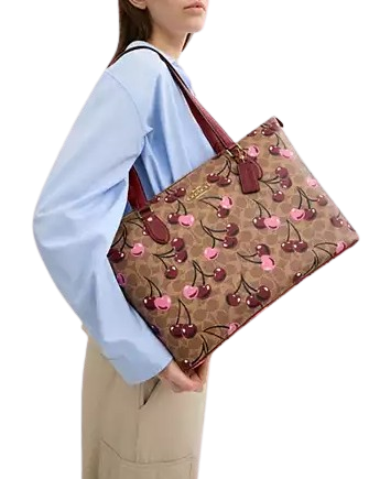 Coach Gallery Tote Bag In Signature Canvas With Cherry Print - Image 4