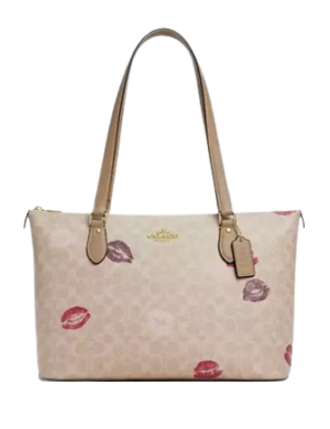 Coach Gallery Tote Bag In Signature Canvas With Lips Print