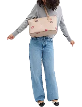 Coach Gallery Tote Bag In Signature Canvas With Lips Print - Image 2