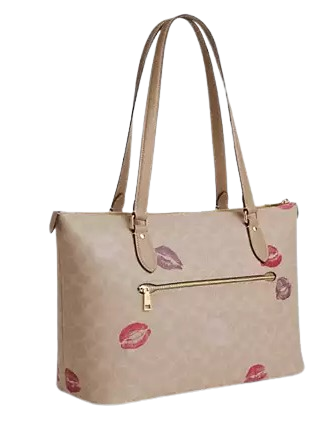Coach Gallery Tote Bag In Signature Canvas With Lips Print - Image 3