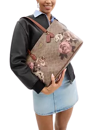 Coach Gallery Tote Bag In Signature Canvas With Rose Print - Image 4