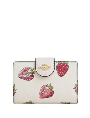 Coach Medium Corner Zip Wallet With Strawberry Print