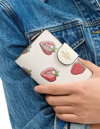 Coach Medium Corner Zip Wallet With Strawberry Print - Image 2